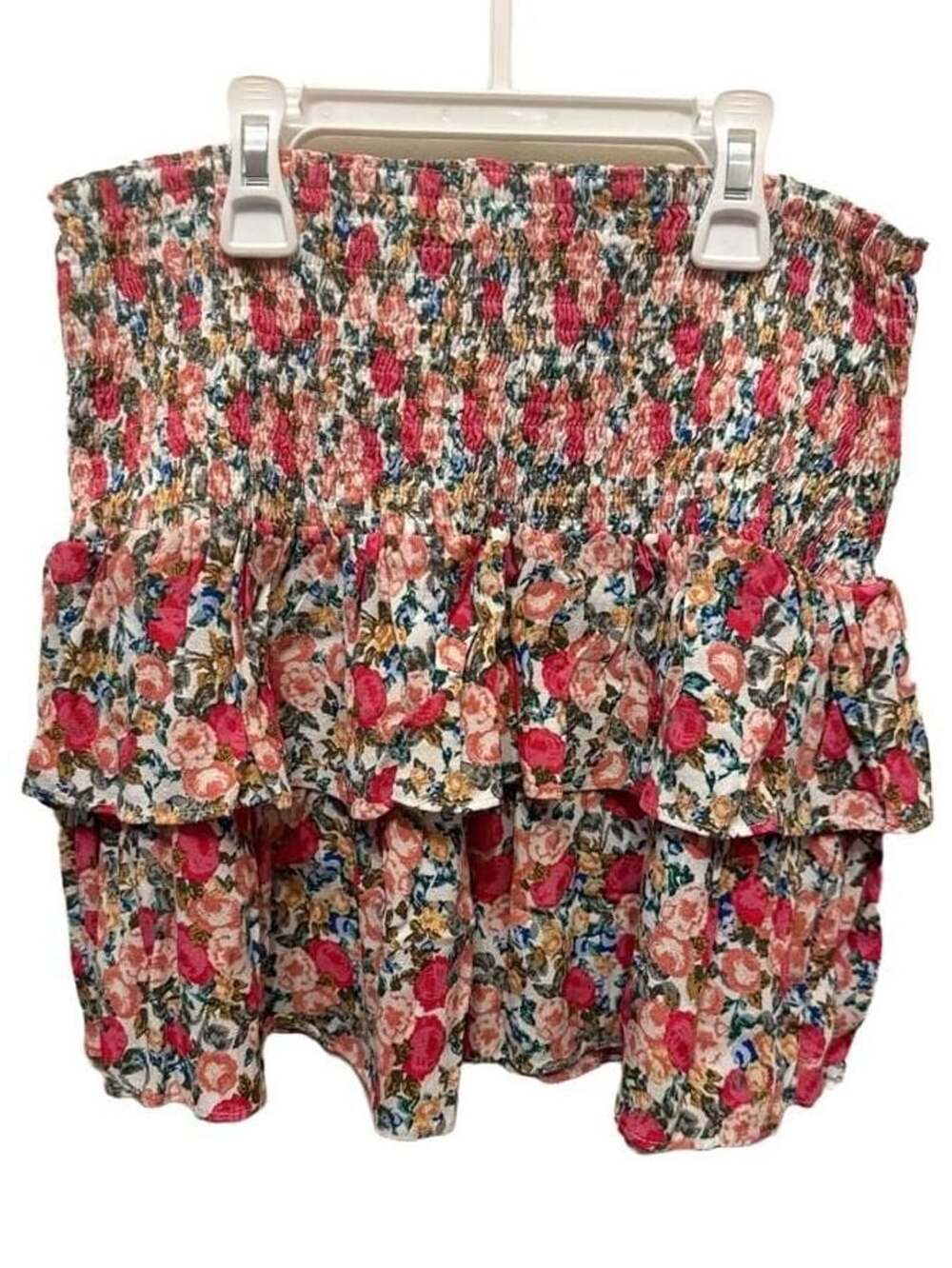 Olivaceous Women's Floral Print Shirred Tiered Ruffle Mini Skirt